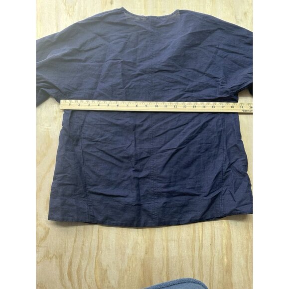 COS Sz 2 Navy Linen Shirt Top Puffy Sleeves V Neck Lightweight Blue - Picture 7 of 7